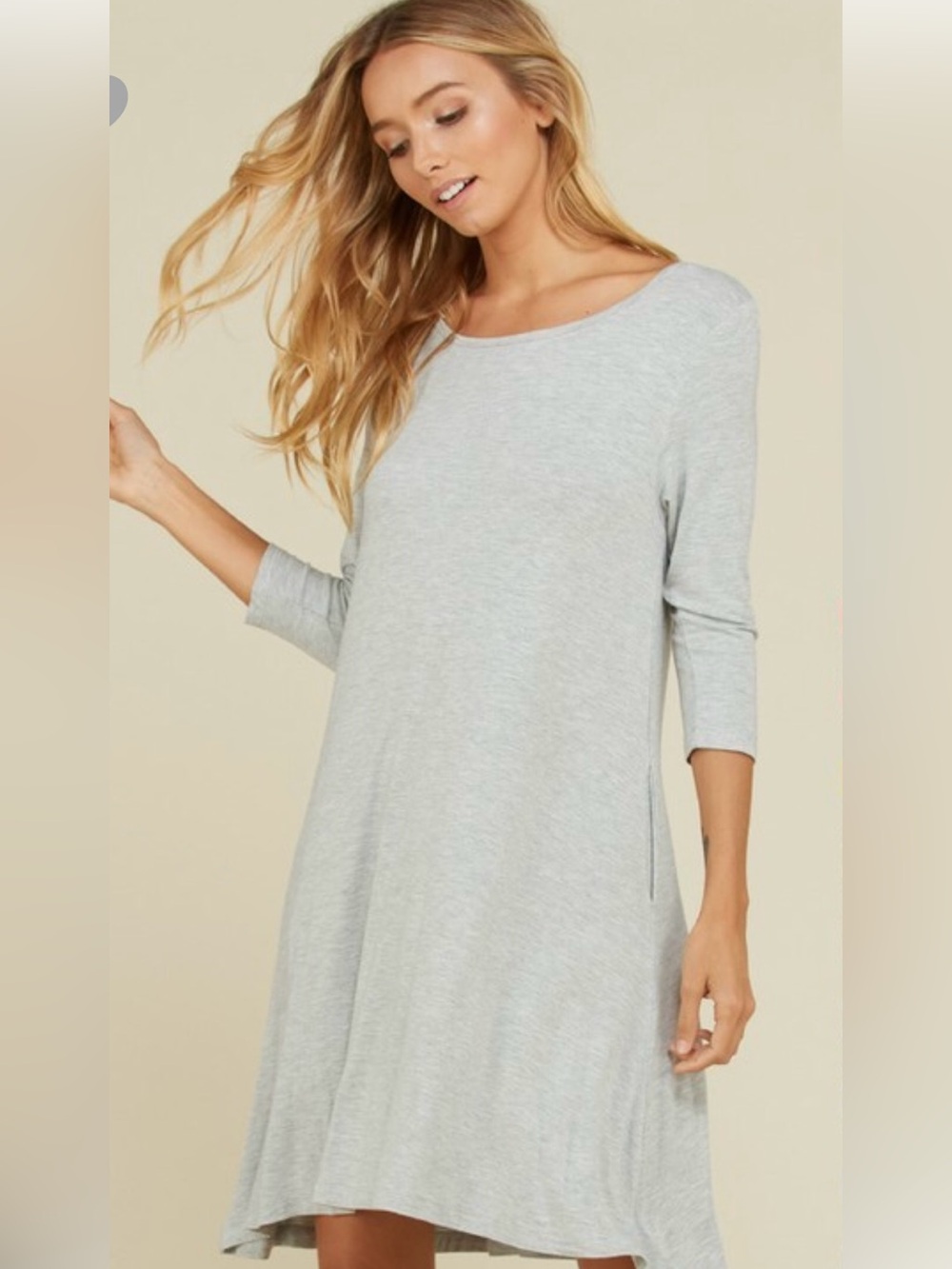 Light Gray Women’s Swing Dress - Casual Boatneck with pockets